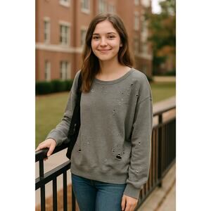 Express One Eleven Gray Distressed Sweatshirt Women’s Size Large Oversized